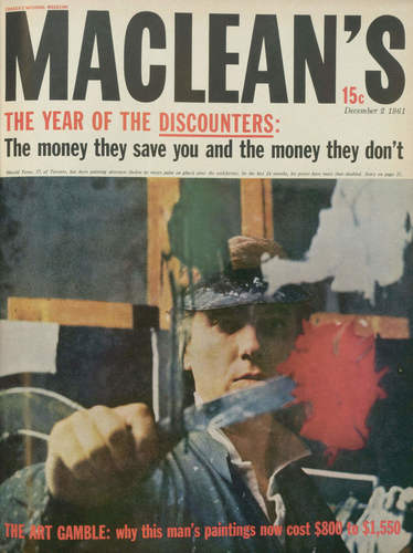 Harold Town sur la page couverture de la revue Maclean’s, décembre 1961.