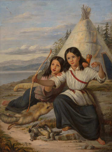 Théophile Hamel, Jeunes Indiennes à Lorette, 1865