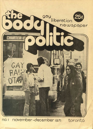 Couverture du premier numéro du magazine The Body Politic novembre-décembre 1971