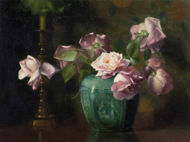 Mary Hiester Reid, Still Life with Flowers [Roses in a Green Ginger Jar] (Nature morte aux fleurs (Roses dans un vase chinois en porcelaine vert), s.d.