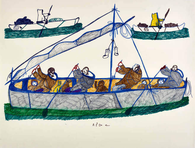 Art Canada Institute, Pitseolak Ashoona, drawing for print Journey to Toodja, c. 1973