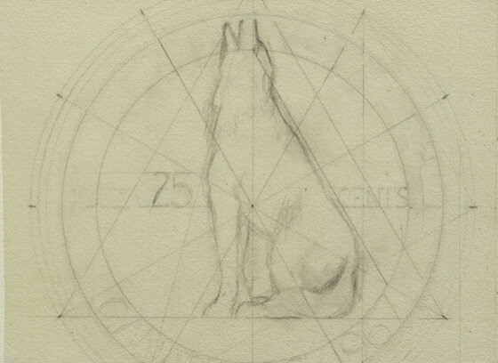 Study for 25 cent coin / Design for coin, wolf