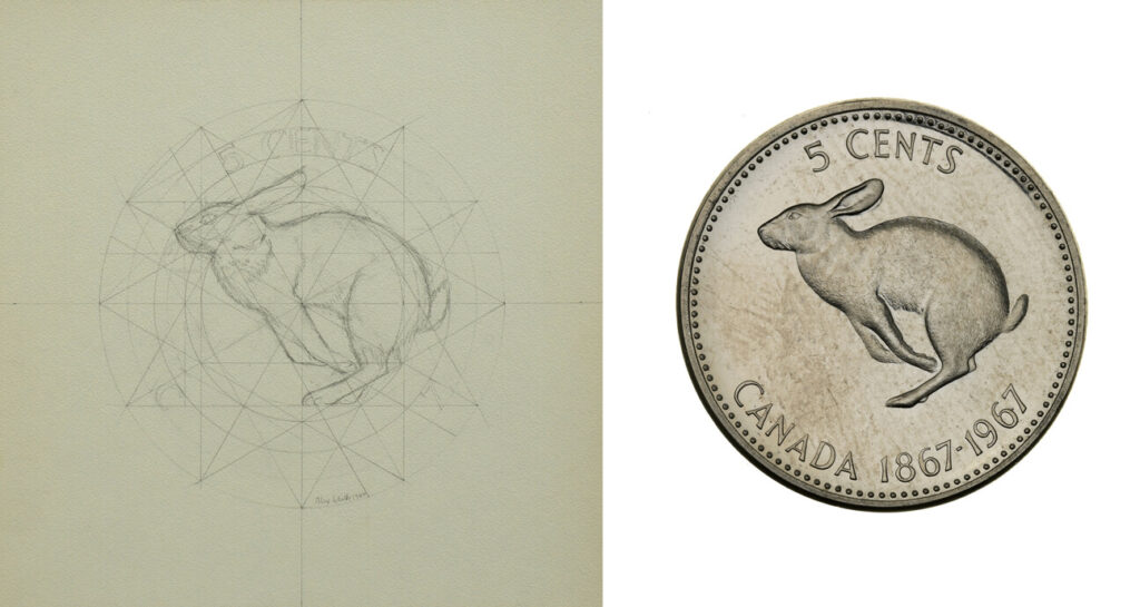 Dessin pour pièce de cinq cents / Pièce du centenaire, Alex Colville, 5 cents, Canada