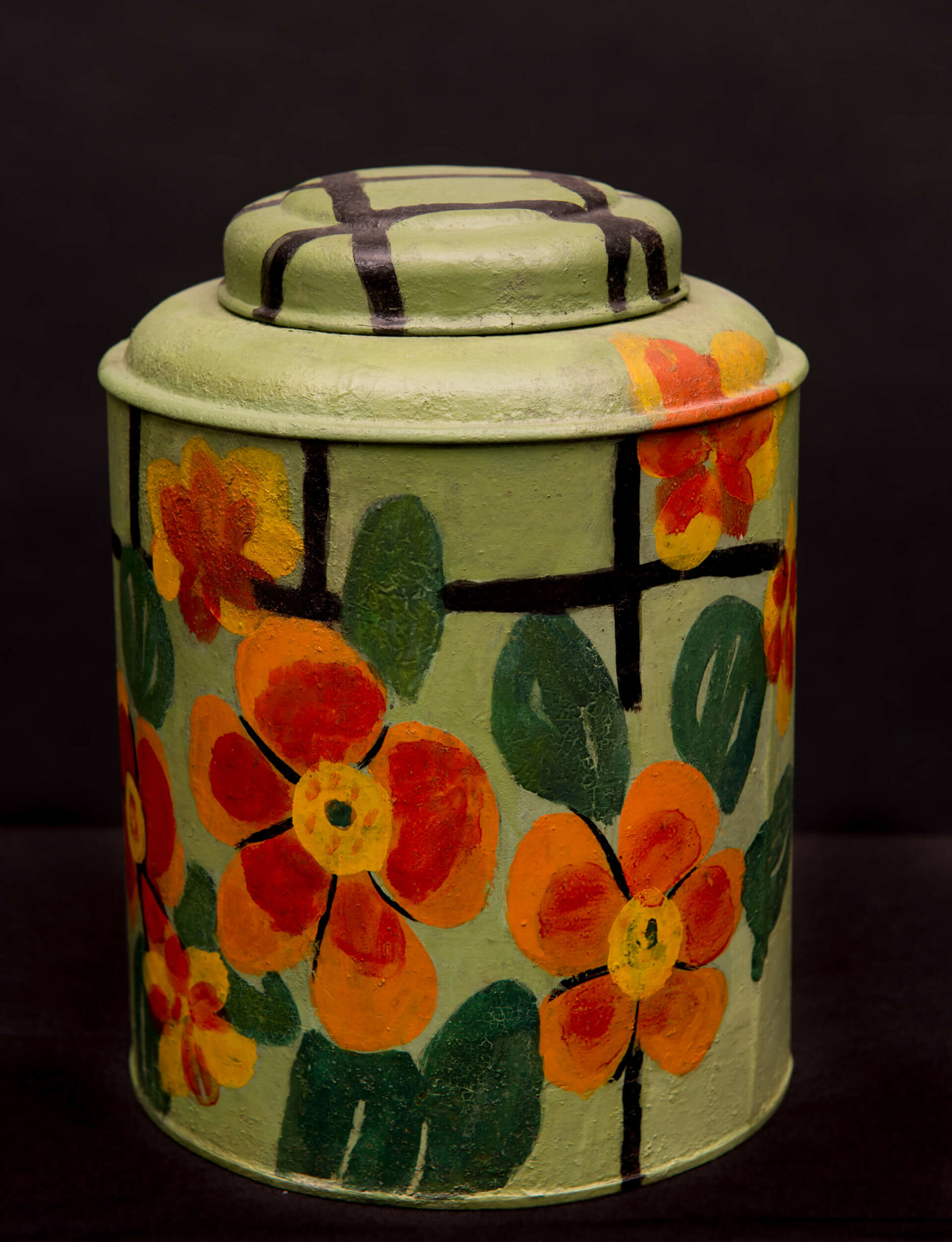 Painted Cookie Tin with Flowers, c.1960s