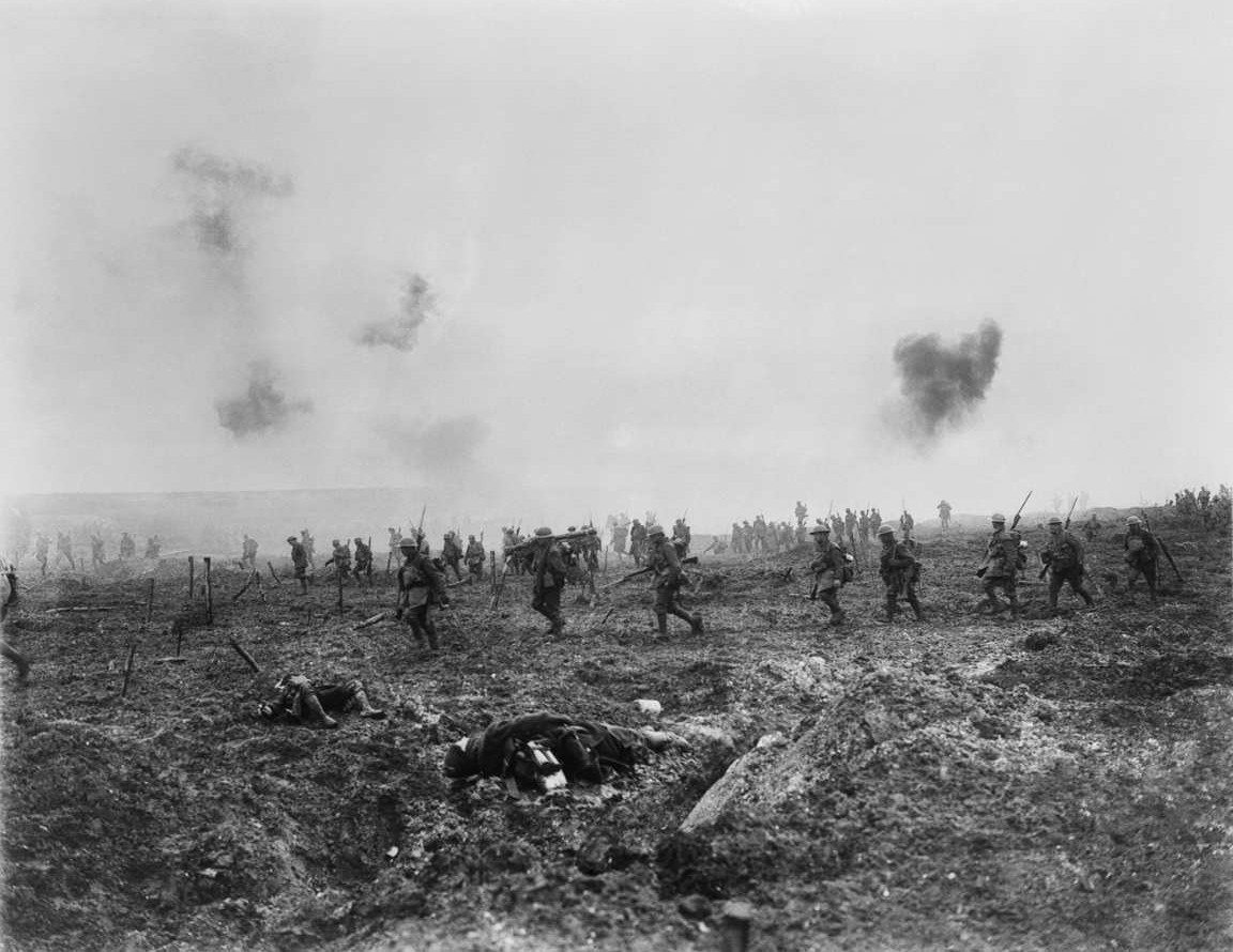 29th Infantry Battalion advancing over “No Man’s Land” through the German barbed wire and heavy fire during the Battle of Vimy Ridge